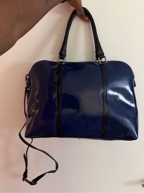 Patent Navy Satchel with Black Trim
